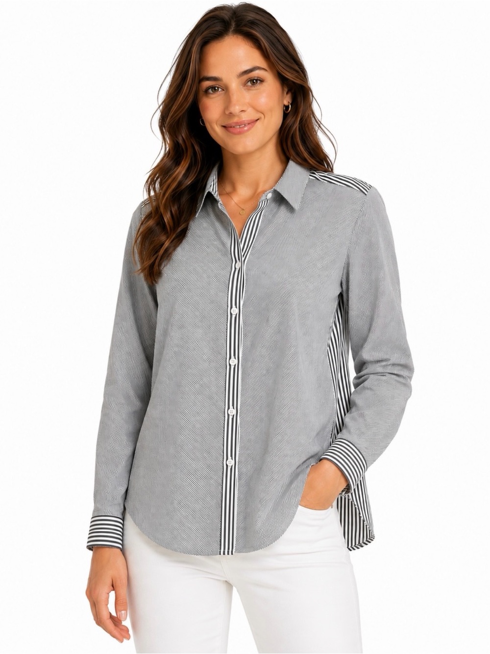 J. Jill Mixed Media Striped Poplin Shirt